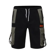 Лидер продаж, мужские шорты, летние, новые, эластичная талия, тонкие, повседневные, Сращивание, хлопок, до колен, шорты, черные, большие размеры 5XL