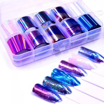 

10 PCS Laser Rose Gold Matte Metal Foil Nails Holographic Flower Starry Sky Nail Foils Transfer Sticker DIY Manicure Decals