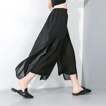 

Women Wide Leg Pants Chiffon Mesh Elegant Office Lady Trousers Culottes Loose Moderns Slacks Streetwear Summer Boot Cut Palazzo