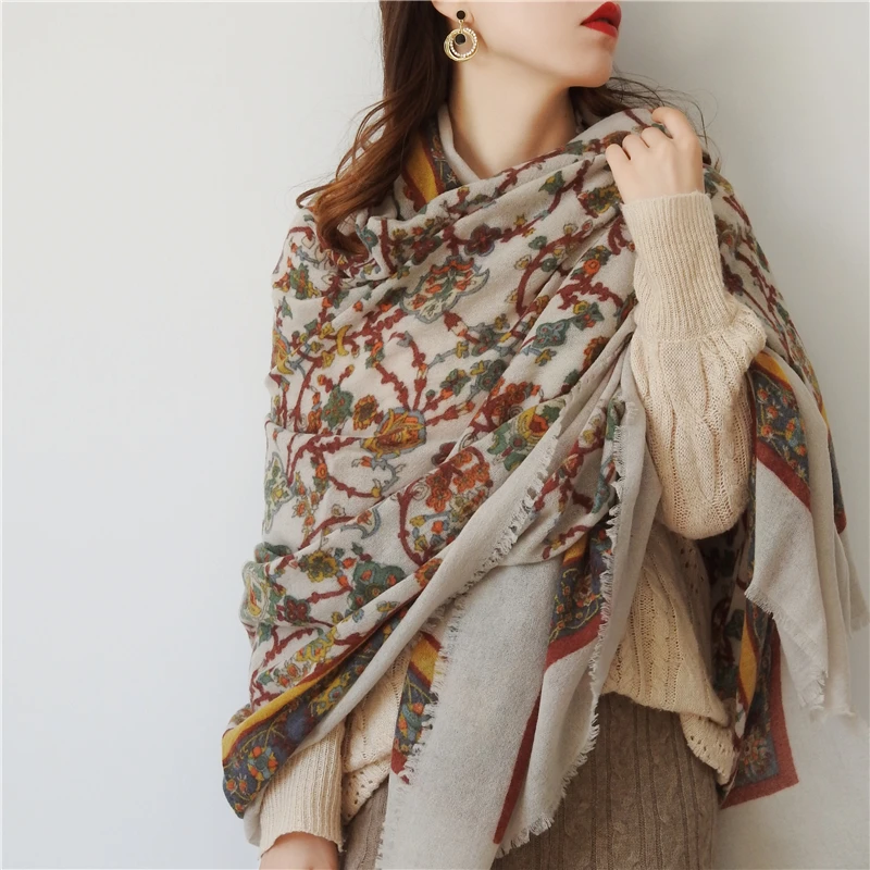 Очень большой шарф-палантин шаль Очаровательная с цветочным принтом ...