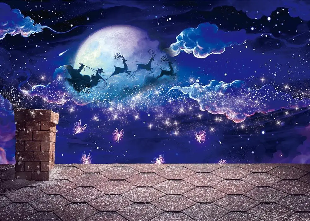 Фон для фотографирования с изображением рождественских крыши звездное небо Луна