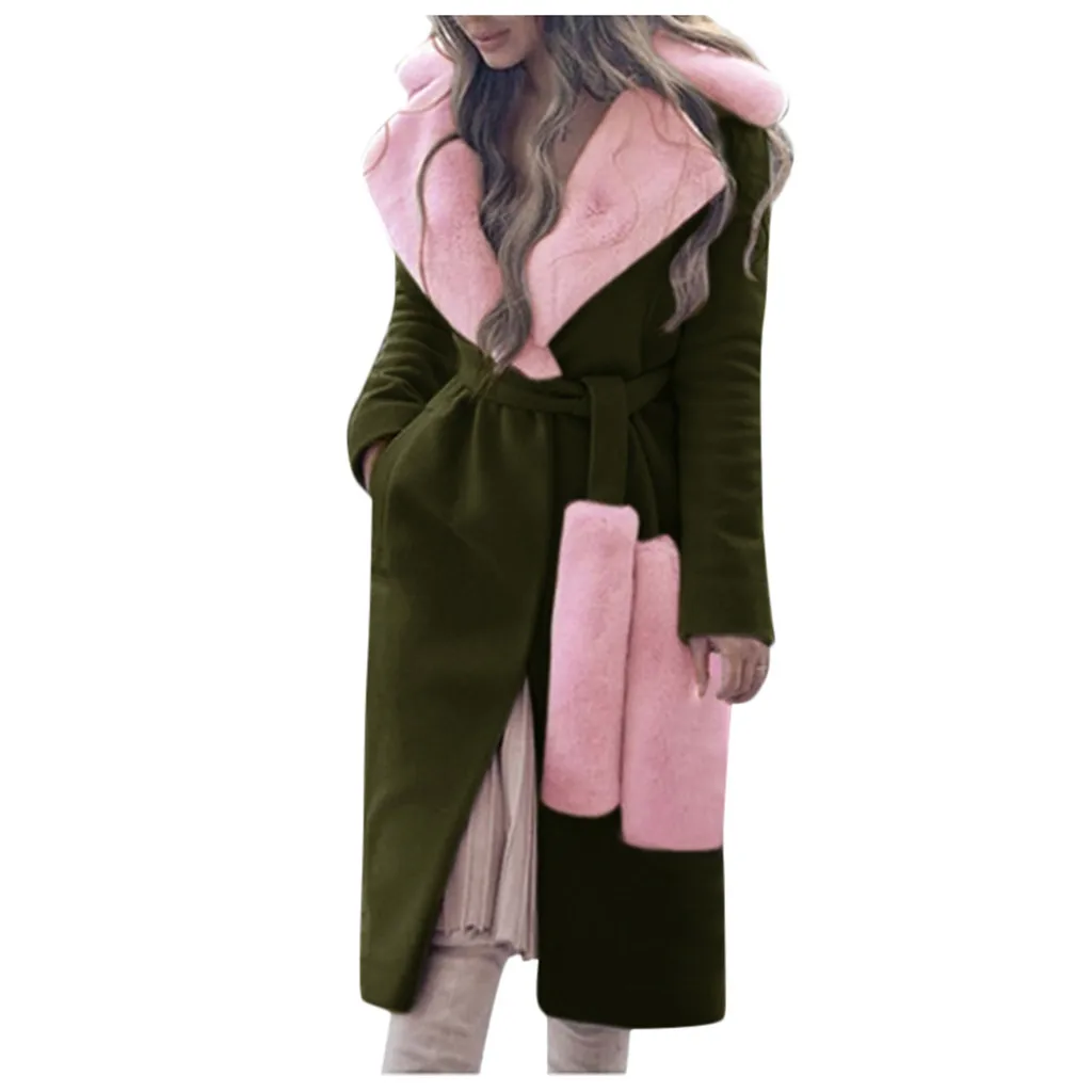 Зимние теплые женские пальто, модные утепленные куртки с отложным воротником, шерстяное пальто с воротником, женская верхняя одежда с длинным рукавом, куртки - Цвет: Army Green