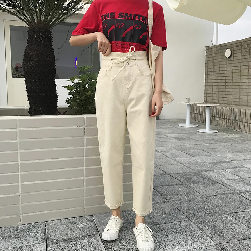 

Jeans Women Denim Pants Casual High Waist Straight Trousers Korean Streetwear Loose Female Button Ladies Nine Ankle Jeans Autumn