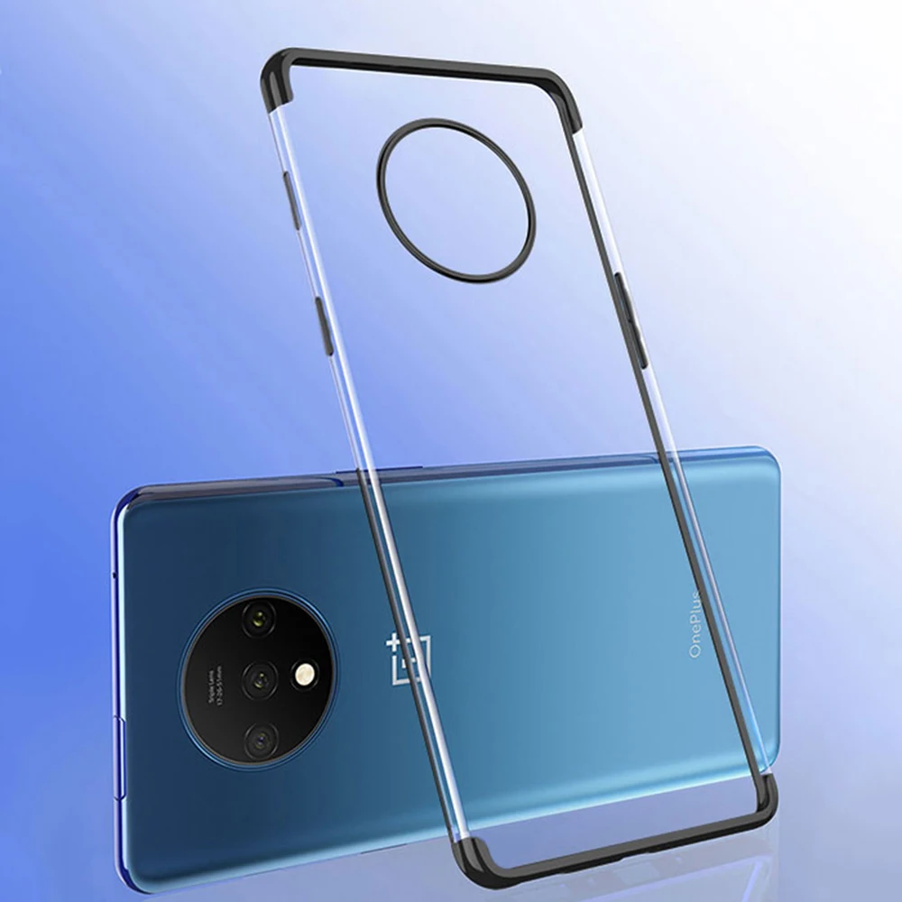 Мягкий прозрачный чехол для телефона oneplus 7 T, чехол для телефона с лазерным покрытием, Прозрачный Силиконовый противоударный чехол для oneplus 7T 7 Pro 6T 6 - Цвет: Clear Black