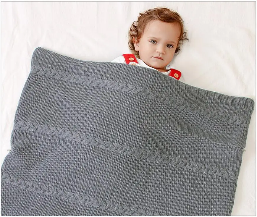 Winter knit baby blanket toddler baby swaddling sleeping blanket newborn envelope swaddle thick zipper anti-kick sleeping bag