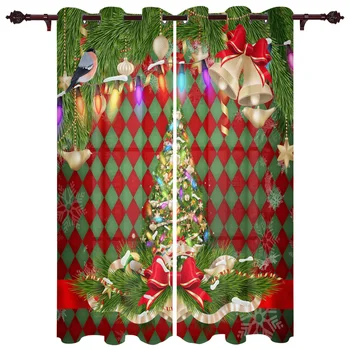 

Christmas Lattice Christmas Tree Bell Luxury Window Curtains Home Living Room Bedroom Item Christmas Living Room Curtains