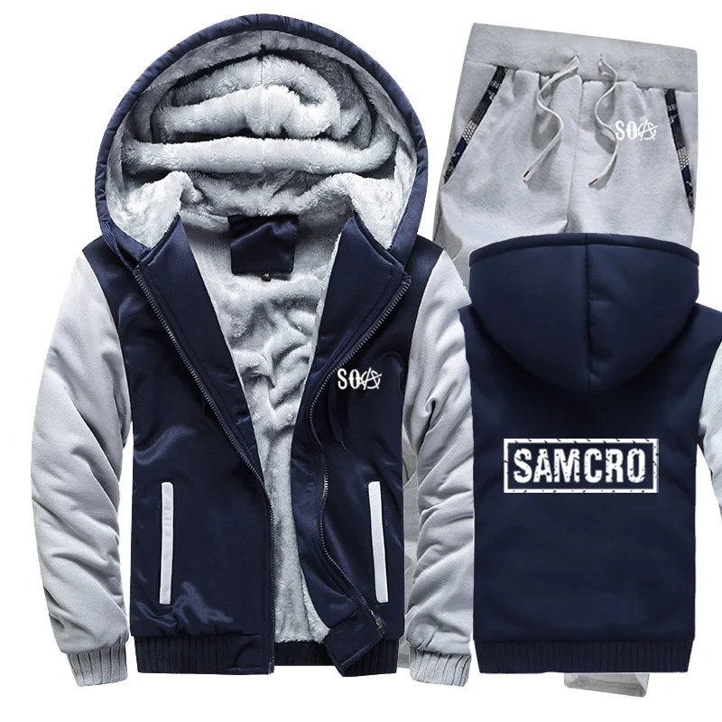 SOA Sons of толстовки анархия мужской костюм зимний флисовый утепленный теплый свитер на молнии мужские толстовки SAMCRO куртка+ штаны комплекты из 2 предметов - Цвет: 805