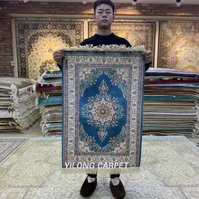 Yilong 2'x3' ручной персидский ковер турецкий синий медальон шелковый ковер(HF138B