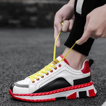 

2019 Sneakers Men New Polyurethane Synthetic Leather Patchwork Designer Chunky Breathable Shoes Platform Casual Men Shoes E18-33