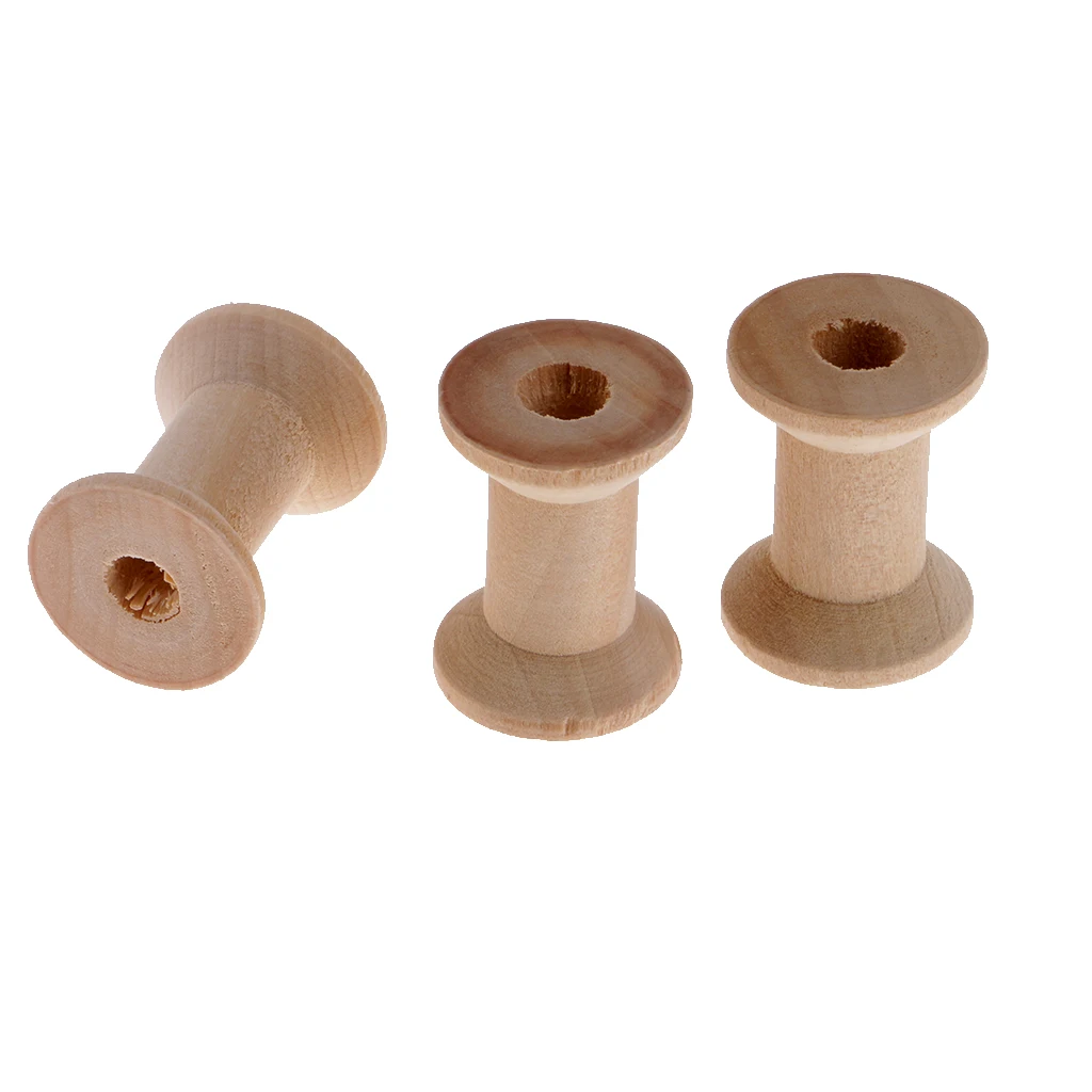 10pcs 28x21mm Wooden Empty Spools Bobbins for Wire Thread Sewing Crafts
