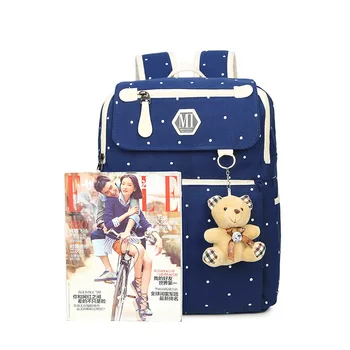 

2019 new canvas print polka dot backpack female bag Korean version of the tide middle school student backpack travel school bag