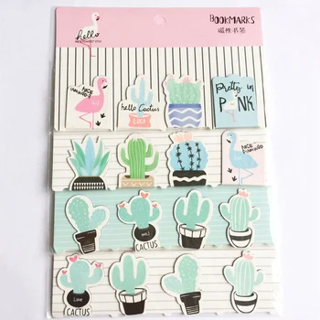 

4 Pcs/pack Cactus Plants Flamingo Double-sided Magnetic Bookmark Paper Clip School Office Supply Gift Stationery