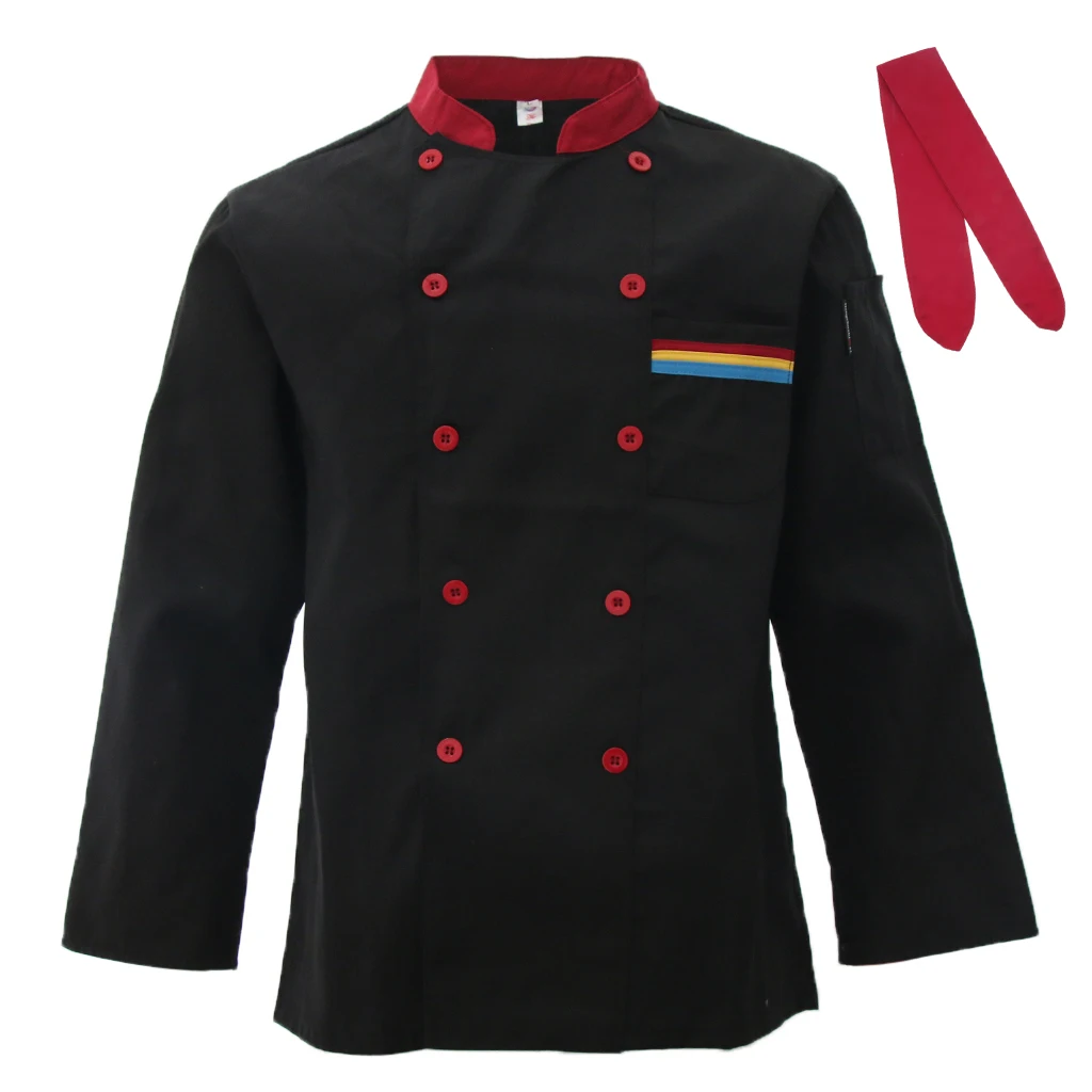 Unisex Long Sleeve Chef Apparel Jackets Coats Restaurant Hotel Uniform Red