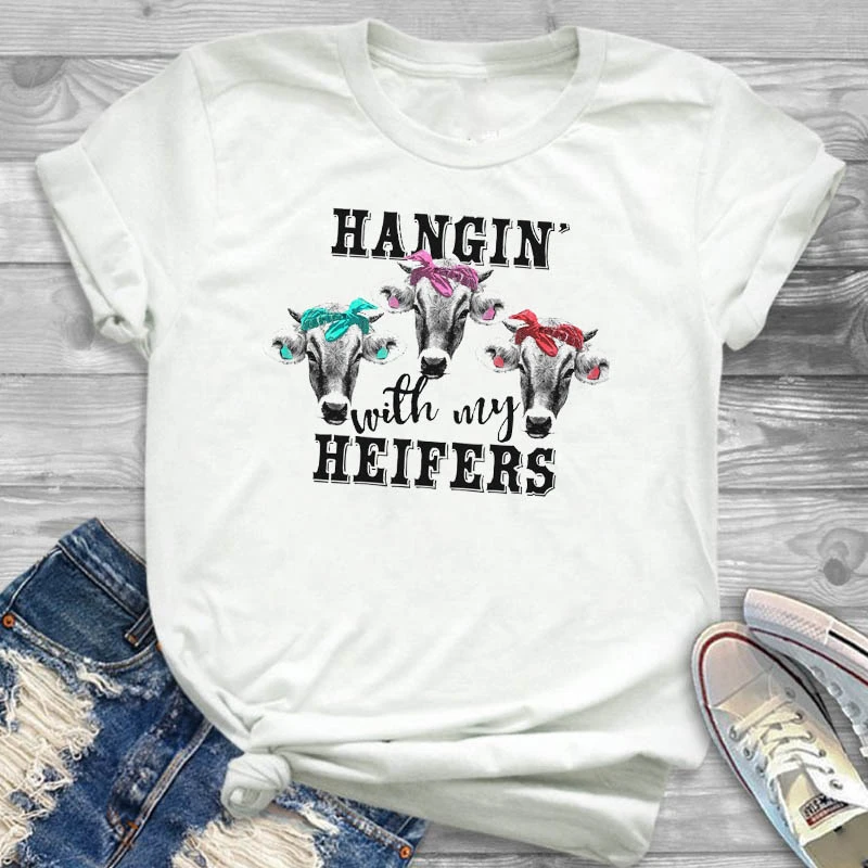 

Luslos Women Shirt heifer Cattle Cows Love Ladies Hot Sale Tops Tshirt Graphic Tees Female Printed Kawaii Clothes White T-shirts