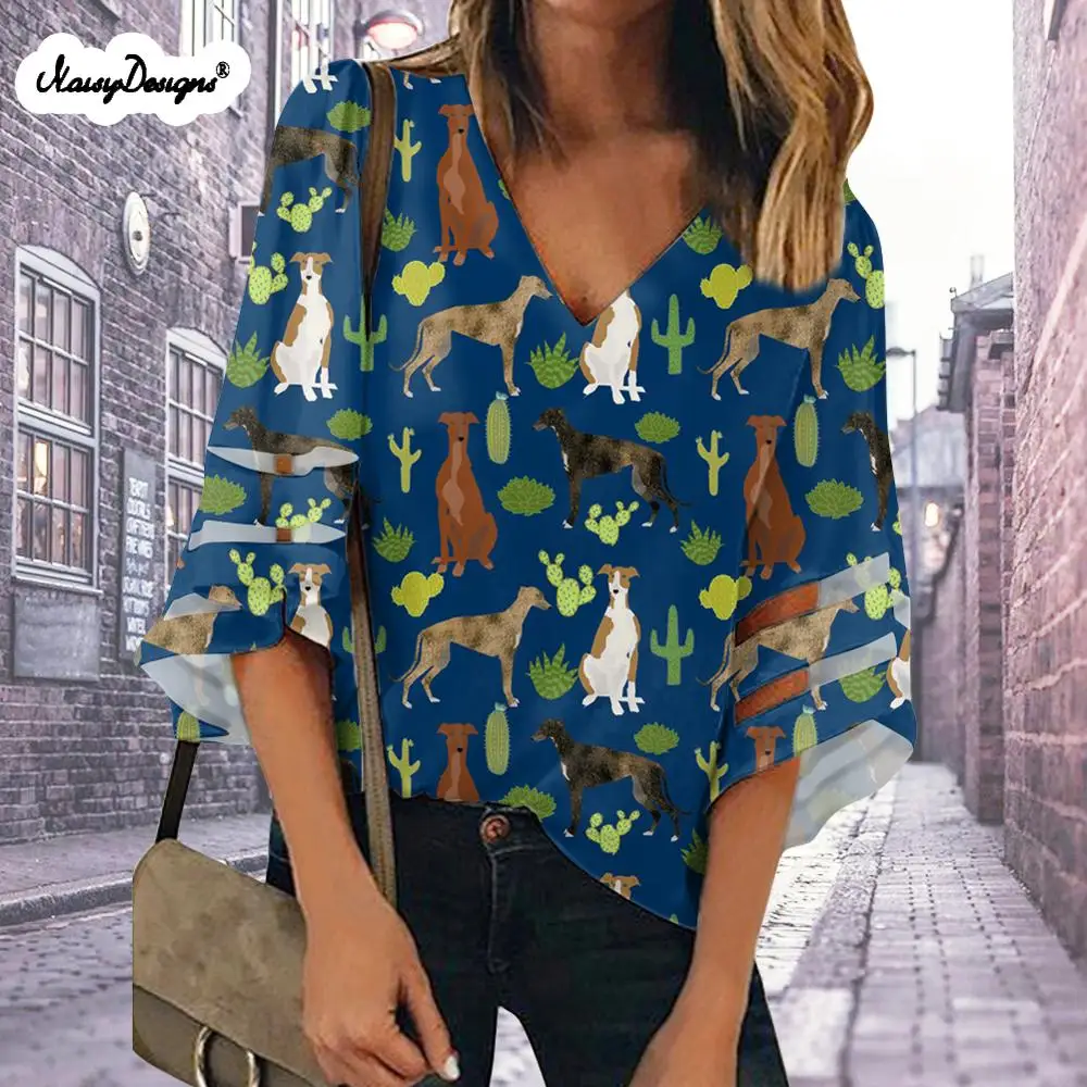 Noisydesign Женские топы и блузки Tunnic Blusas 2020 verano Flower серый с принтом собаки женская