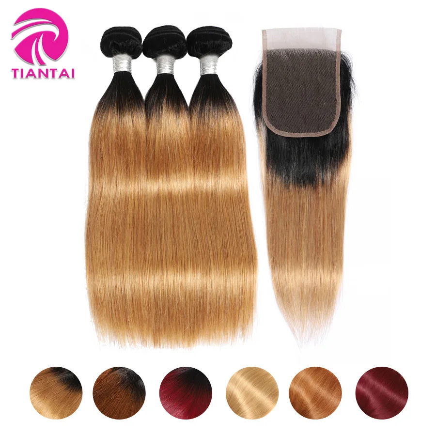 

Brazilian Straight Human Hair Bundles with Closure Ombre Bundles with Closure Honey Blonde Colored Burgundy Brown 27 30 99J Remy