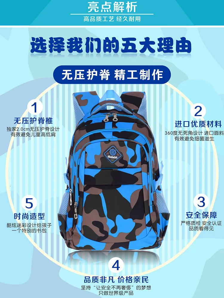 school children backpacks kids Camouflage Waterproof bag boys Primary school backpacks Schoolbags kids Satchel mochila infantil