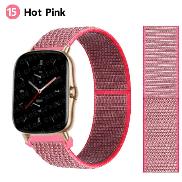 20/22mm Nylon band For Amazfit GTS/2/2e/GTS2 Mini/GTR 3 Pro 42mm/47mm/GTR2/2e/stratos 2/3 Sport Loop Bracelet Amazfit bip strap hot pink 13