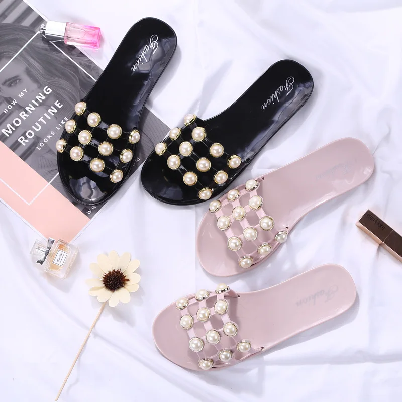 

Comfortable Fashion Summer Women Slippers Non-slip Sandals Shining Pearl House Slippers Womens Shoes Slides