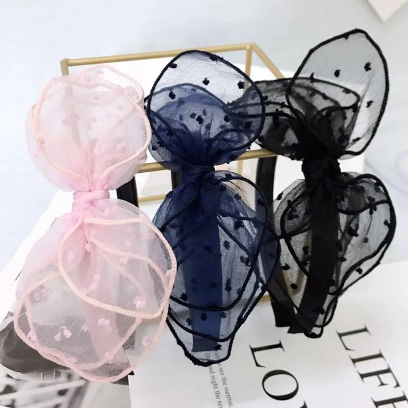 Стиль, Южная Корея, резинки для волос в горошек, зубчатые, противоскользящие, газовые, кружевные, с большим бантом, корейский стиль, повязка на голову, аксессуары для волос Wo