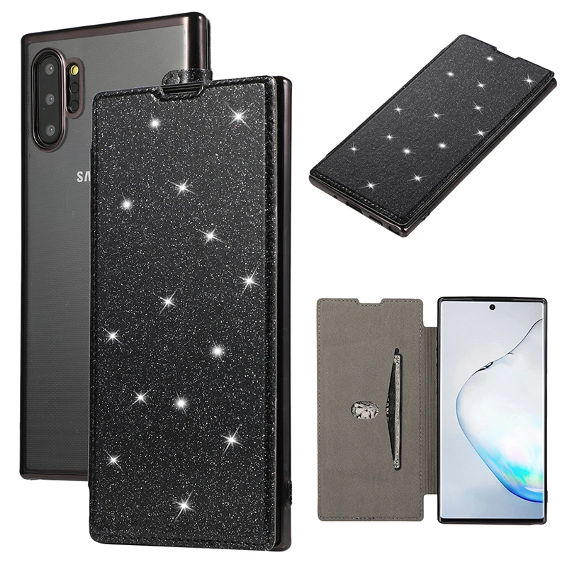 Блестящий Флип кожаный чехол для samsung Note 10 Plus S10 S9 S8 Plus кошелек Прозрачный чехол для телефона для samsung S10E S7 Edge чехлы