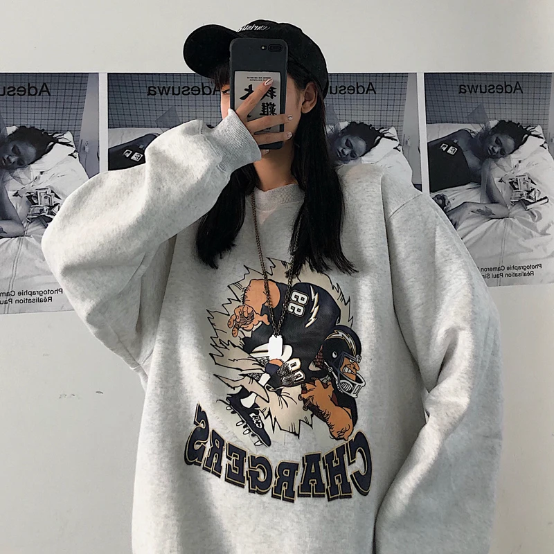 

Oversized Velvet Warm Hoodies Women's clothes tops harajuku Printed Turtleneck Kawaii Simple Pullover Korean Style sweatshirt