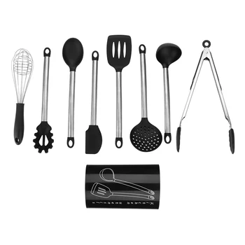 

9pcs Silicone Kitchen Utensils Sets Stainless Steel Cookwares Set Cookers Kitchen Wares Storage Box Turner Spatula Soup Spoon