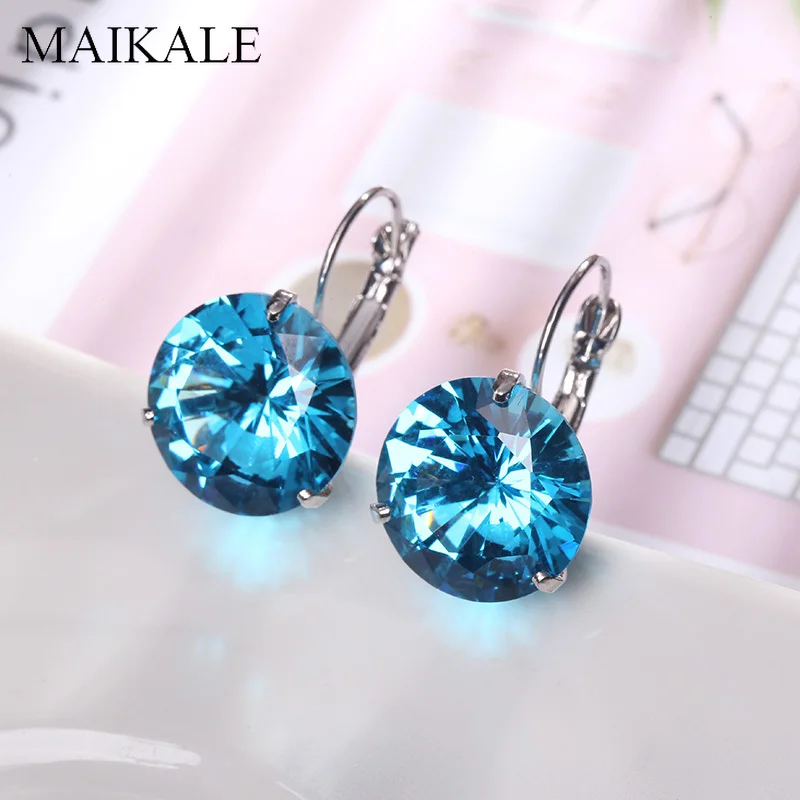 MAIKALE, корейские серьги, 16 мм, кубический цирконий, золото, серебро, цветные циркониевые серьги, темпераментные серьги-гвоздики для женщин, модный подарок