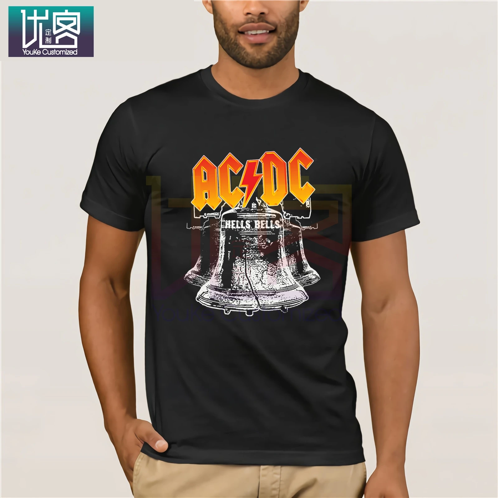

AC DC Hells Bells Men's Regular Fit T-Shirt summer style men's short sleeve creative T-shirt tees Funny Tees Cotton Tops T Shirt