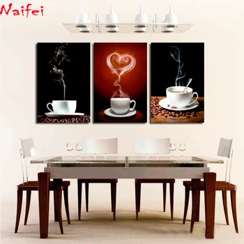 

5D Diy Diamond Painting Full Set Diamond Embroidery 3 pcs Coffee Rhinestone Picture For Living Room Restaurant Kitchen Decor