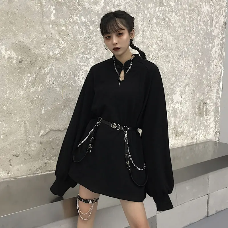 NiceMix спортивный свитер Harajuku Одноцветный пряжки для девочек Толстовка цепь из