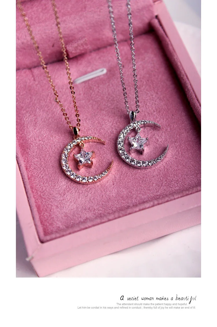 Модные длинные золотые серебряные ожерелья для женщин Moon цепочка со звездами ожерелья с подвесками ювелирные изделия металлические геометрические ожерелья со стразами