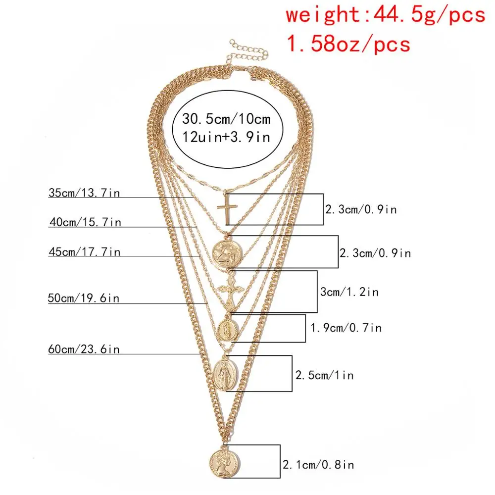 KMVEXO Многослойные панк замок цепи крест ожерелье портрет для женщин мужчин монета длинное ожерелье s Мода улица хип хоп рок ювелирные изделия