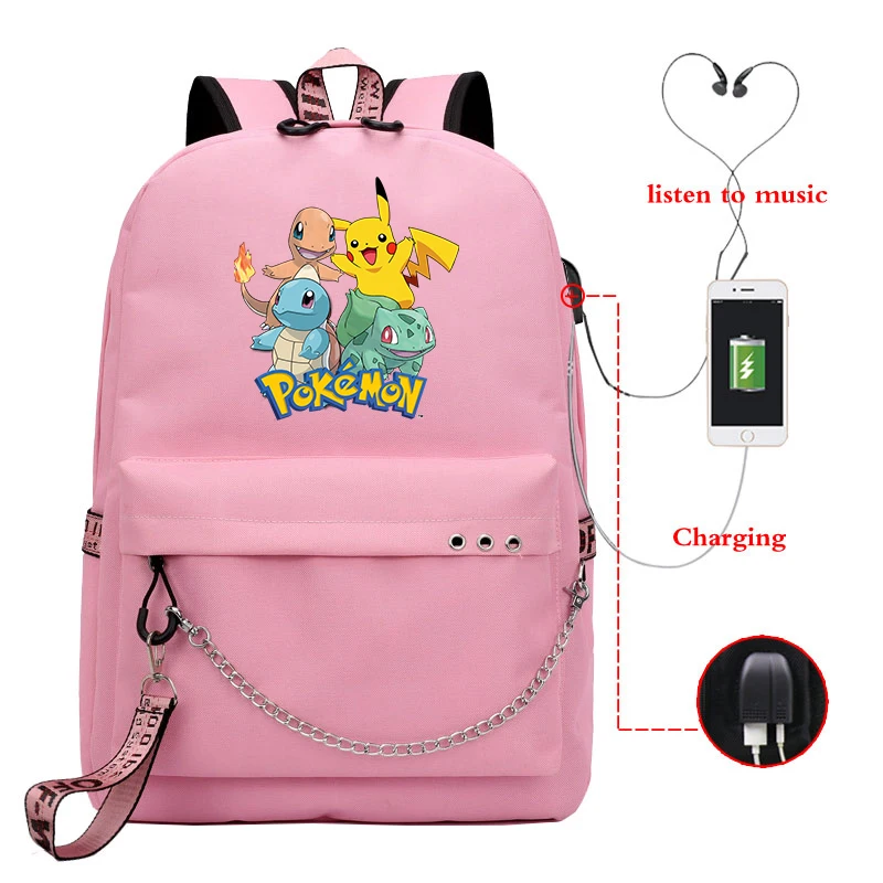 9 Mochila Pokemon рюкзак Пикачу женские рюкзаки Usb зарядка школьные сумки для подростков девочек мальчиков рюкзак для путешествий рюкзак для ноутбука - Цвет: 9