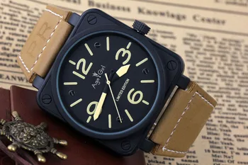 

New Mens Luxury Brand Automatic Self Wind Mechanical Brown Leather Strap Big Bell 46mm Square Silver Black Limited Edition Watch