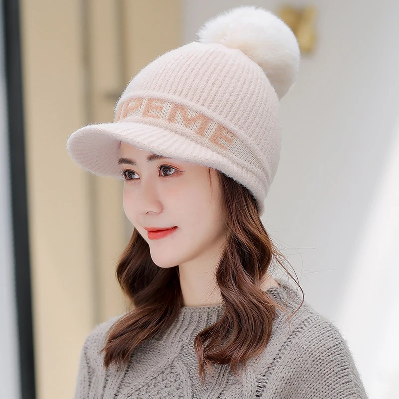 2326 White Женская шапка Skullies Beanies, зимняя, защита ушей, Корейская, Молодежная, зимняя, теплая, шерстяная, мягкая, Вязанная, меховая, женская шапка с капюшоном, плюшевая, бархатная, Tuque - Цвет: 2326 White