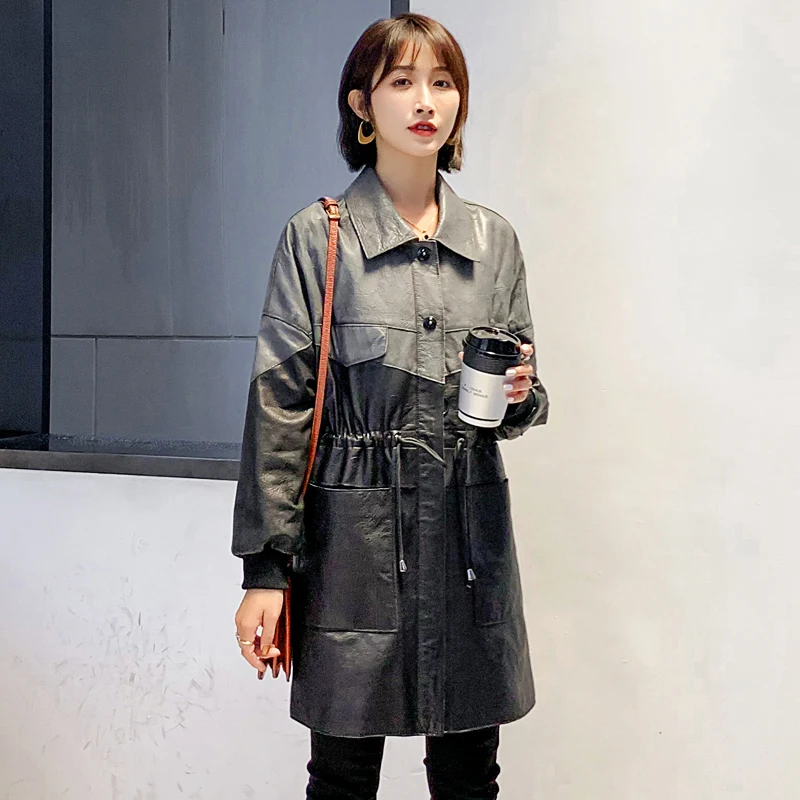 Genuine Leather Jacket Women Korean Vintage Spring Autumn Sheepskin Real Leather Jacket Women Clothes Slim 909 YY1739 - Цвет: Серый