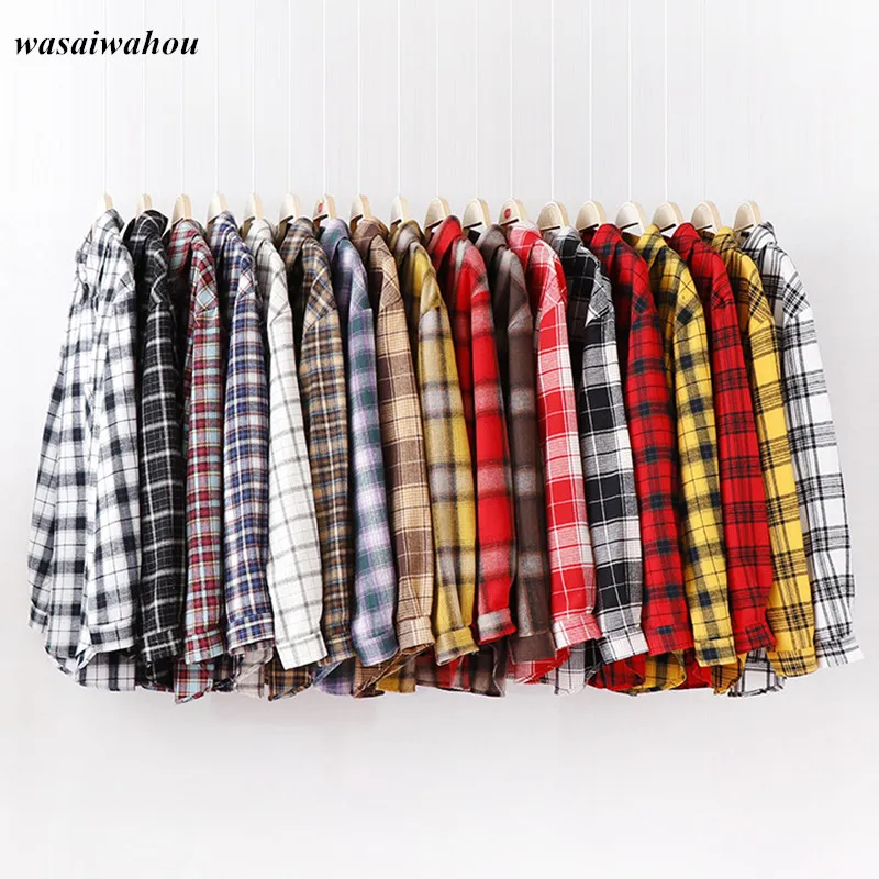 2019 Осенняя мода клетчатая фланелевая рубашка женские блузки и топы Ретро хлопок
