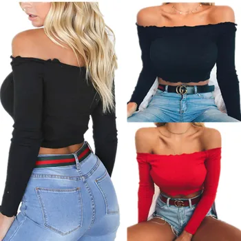 

Short Sleeve Women Off Shoulder Knitted 2019 Top Vest Summer Solid Summer Casual Sleeveless Shirt Crop Top