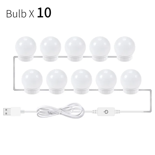 10 Bulbs CanLing светодиодный светильник 12 В для макияжа, зеркальный светильник, голливудский туалетный светильник, бесступенчатый настенный светильник с регулируемой яркостью 2, 6, 10, 14 ламп, комплект для туалетного столика - Испускаемый цвет: 10 Bulbs