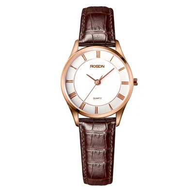 Роскошный бренд ROSDN пара японские кварцевые часы движение женские часы 7 мм ультра-тонкие часы водонепроницаемые кожаные часы R3212W - Цвет: Brown Woman