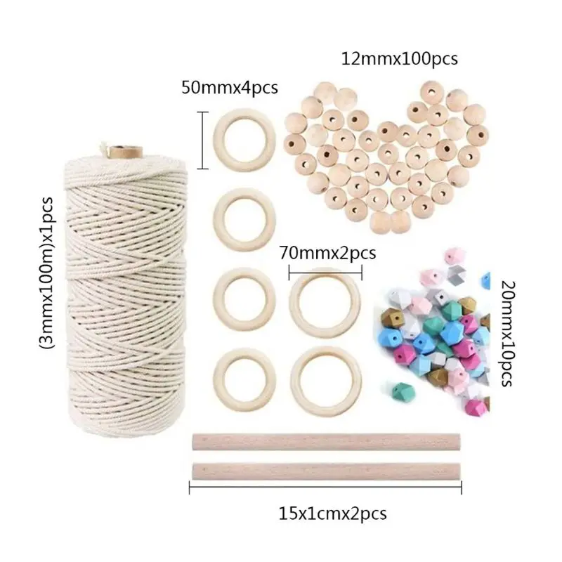 

Tapestry Handicraft Weaving Material Combination Set Wooden Beads Ring Rope DIY Plant Hooks Hand Making Sewing Accessories