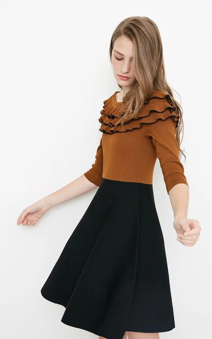 Vero Moda Новое Женское платье трапециевидной формы с вырезом лодочкой и оборками 3/4 рукавами | 318346512