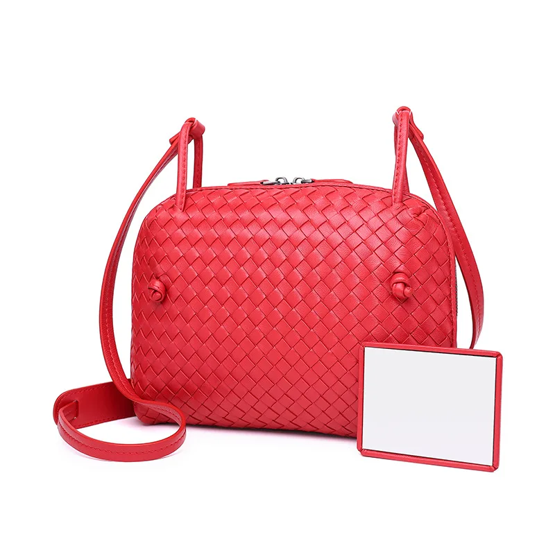 Роскошная брендовая дизайнерская женская сумка на плечо из овчины ручной работы, тканые сумки через плечо, женская сумка-мессенджер, высокое качество, кошелек из овчины - Цвет: Красный