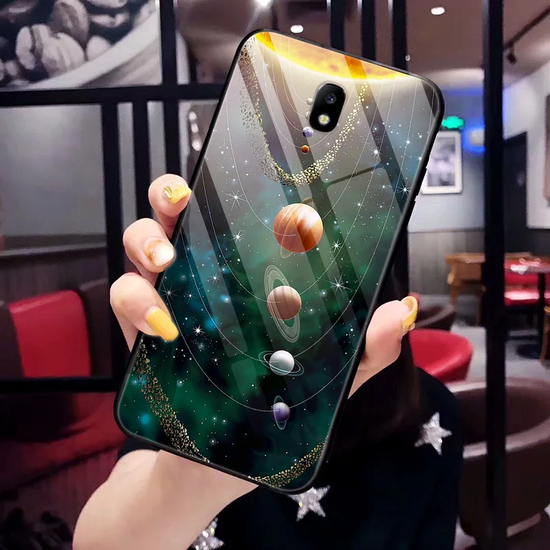 Для samsung Galaxy J7 чехол J730 из закаленного стекла «Планета космос», чехол из стекла для samsung J7 J730 J730F Funda Capa