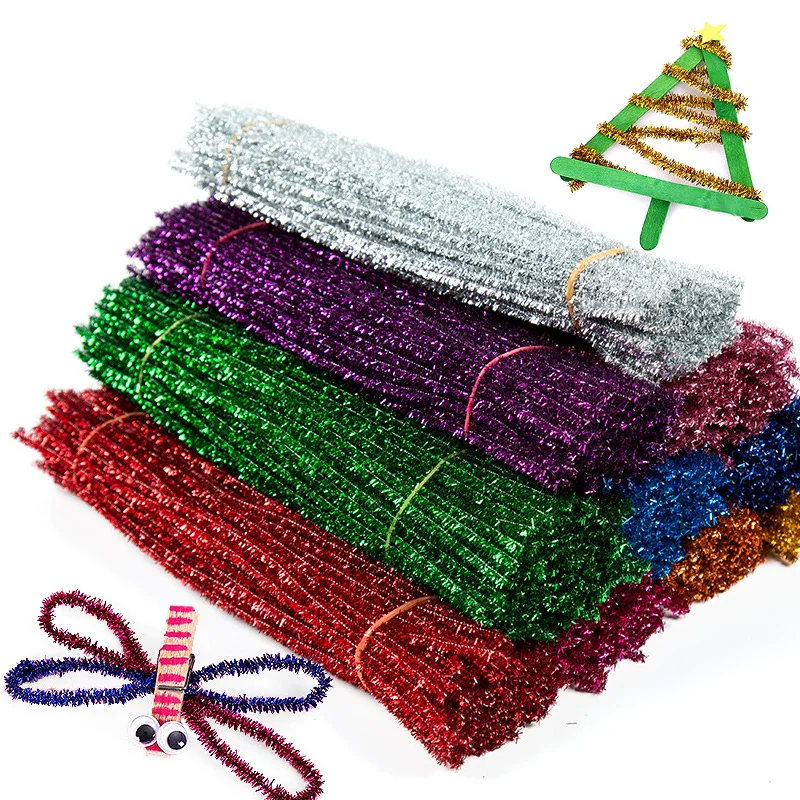 Glitter Chenille Stems Pipe Cleaners Plush Tinsel Stems Wired Kids Toys Sticks 