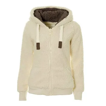 

Autumn Fleece Fluffy Hooded Warm Zipper Jacket Cardigan Women Coat Tops
