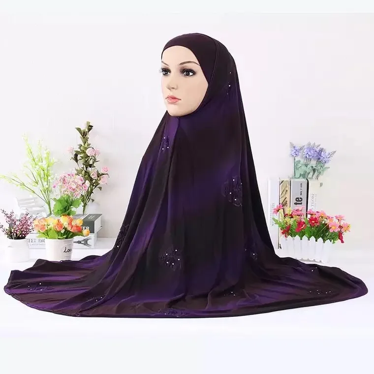 Dark Purple Плюс хиджабы Для женщин-мусульманок полосатая обертка шарф леди пашмины косынка-шарф 11 цветов bufanda - Color: Dark Purple