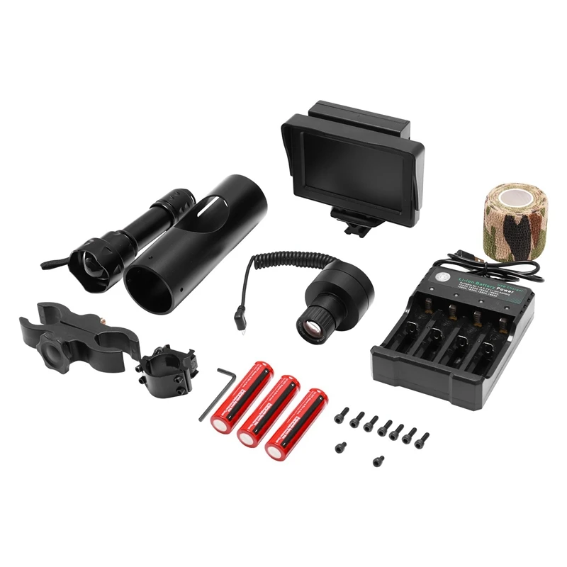 DIY Infrared Night Vision Scope Set Quick Disassembly Rangefinder LCD Screen Flashlight Day Night for Outdoor Hunting 5W