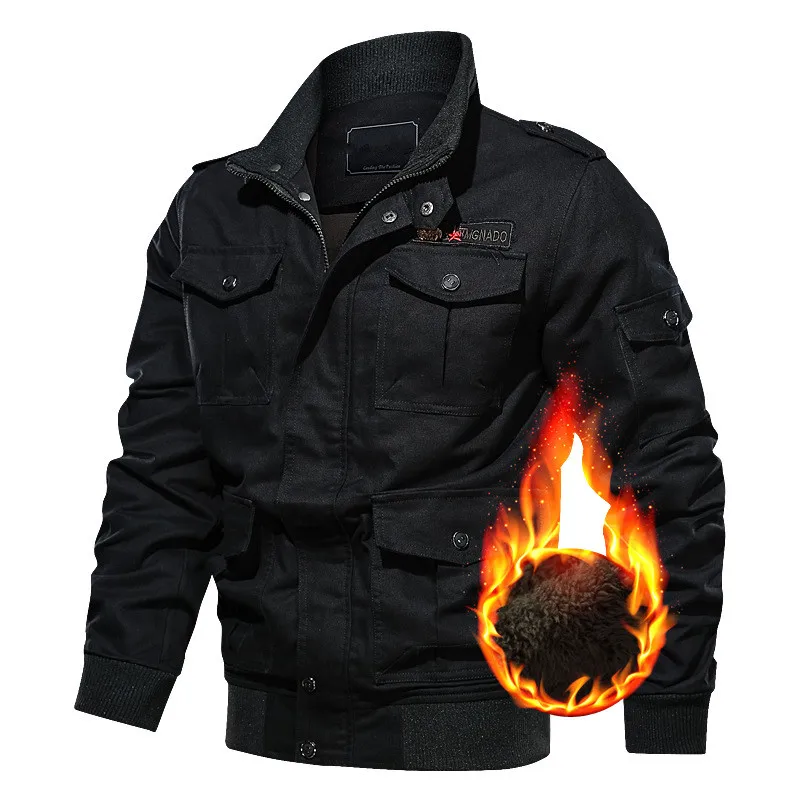 Военная куртка мужская зимняя повседневная карго флисовая подкладка куртка толстые армейские куртки-бомберы карго Jaqueta верхняя одежда пальто - Цвет: Black
